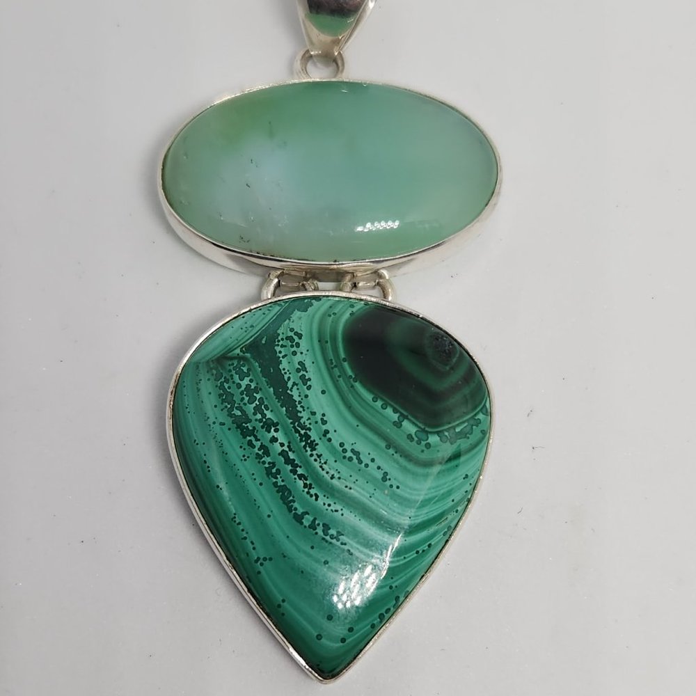 Charles Albert Chrysoprase and Malachite Sterling Pendant
